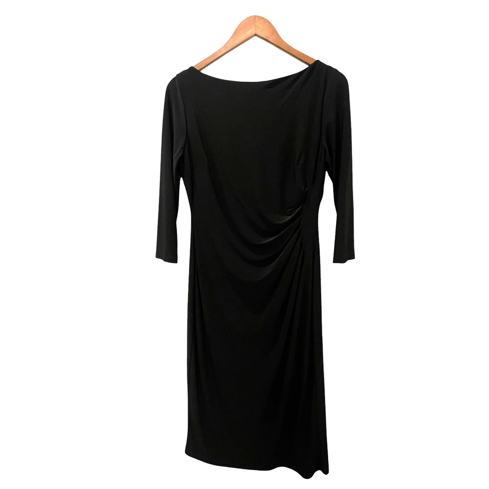 American Living Womens Black Sheath Dress 3/4 Sleeve Midi Length Ruching Size 8